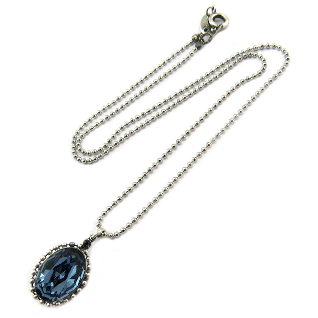 Collier artisanal \'Tsarine\' bleu denim argenté - 20x13 mm - [P5526]