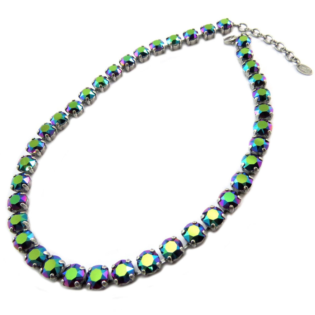 Collier artisanal \'Tsarine\' vert scarabée argenté - 8 mm - [P5540]