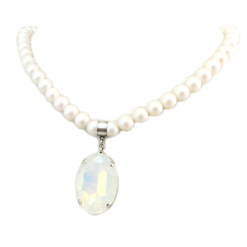 Collier artisanal \'Tsarine\' blanc opalescent blanc nacré - 30x20 mm - [P5550]