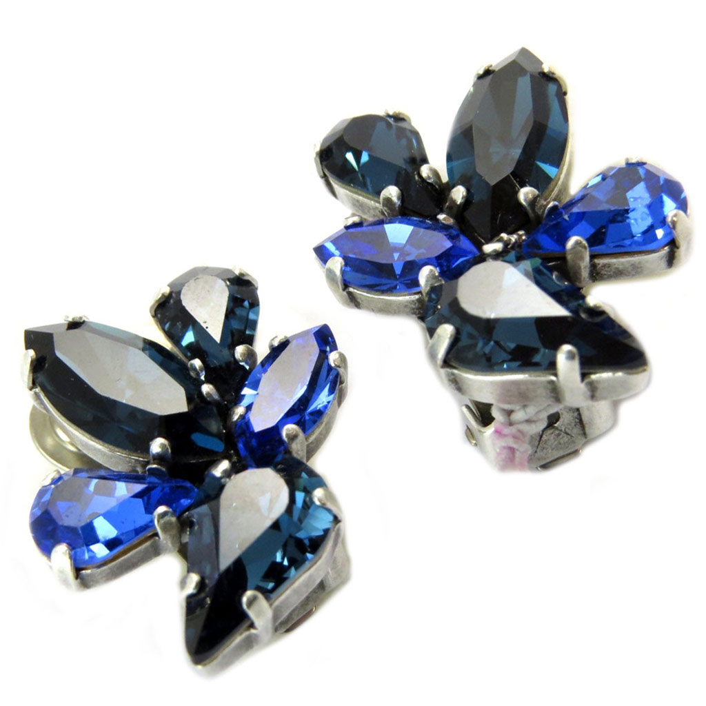 Clips d\'oreilles artisanales \'Mythique Syracuse\' bleu argenté - 25x20 mm - [P5560]