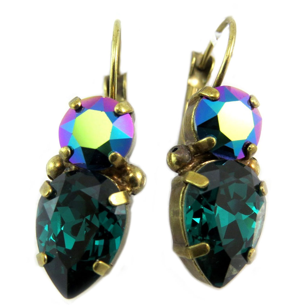 Dormeuses artisanales \'Mythique Syracuse\' vert multicolore doré  - 22x10 mm - [P5571]