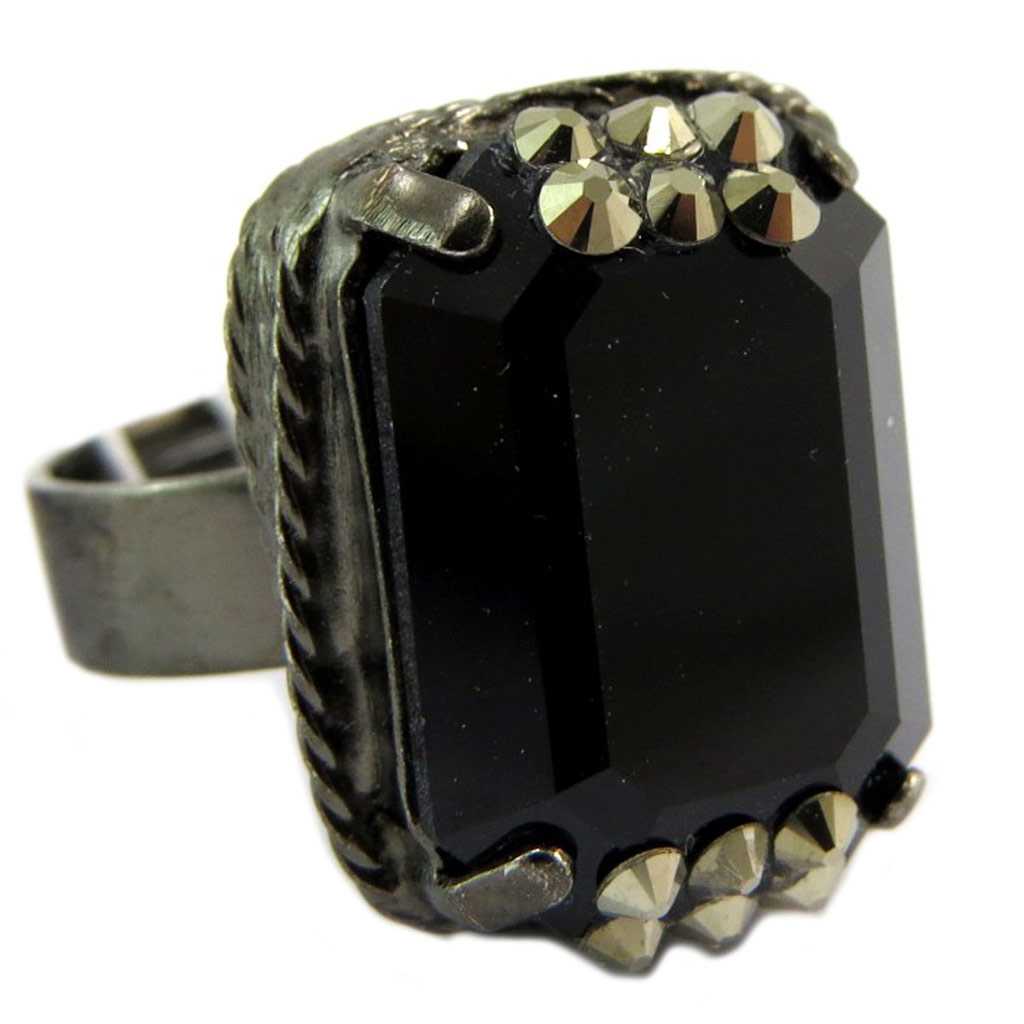Bague artisanale \'Mythique Syracuse\' noir gris - 20x13 mm - [P5587]
