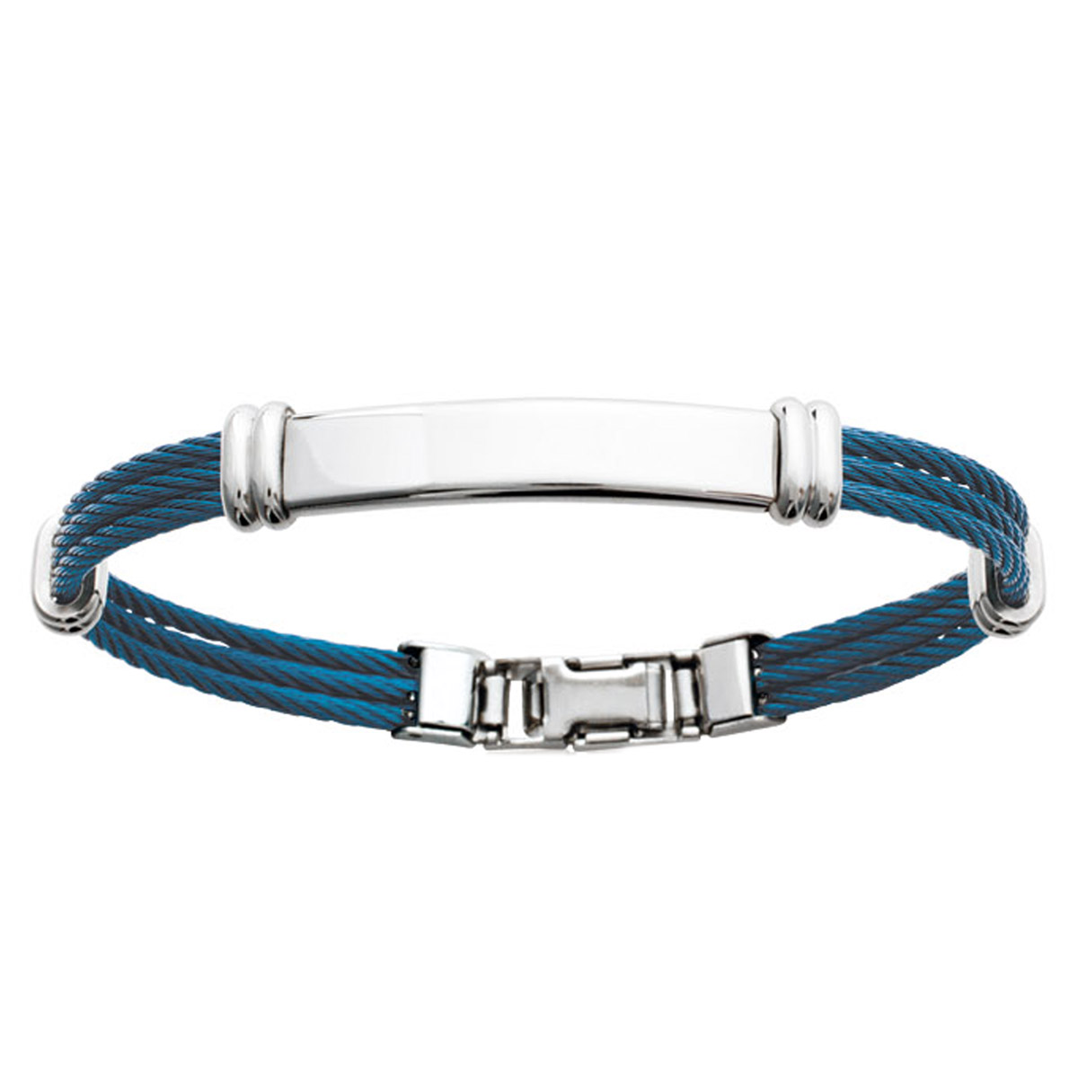 Bracelet acier \'Peaceful\' bleu argenté (personnalisable) - 65 mm, 65x50 mm - [P5628]