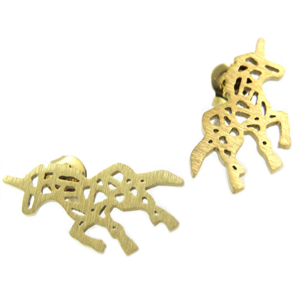 Boucles artisanales acier \'Licorne\' doré - 20x10 mm - [P5639]