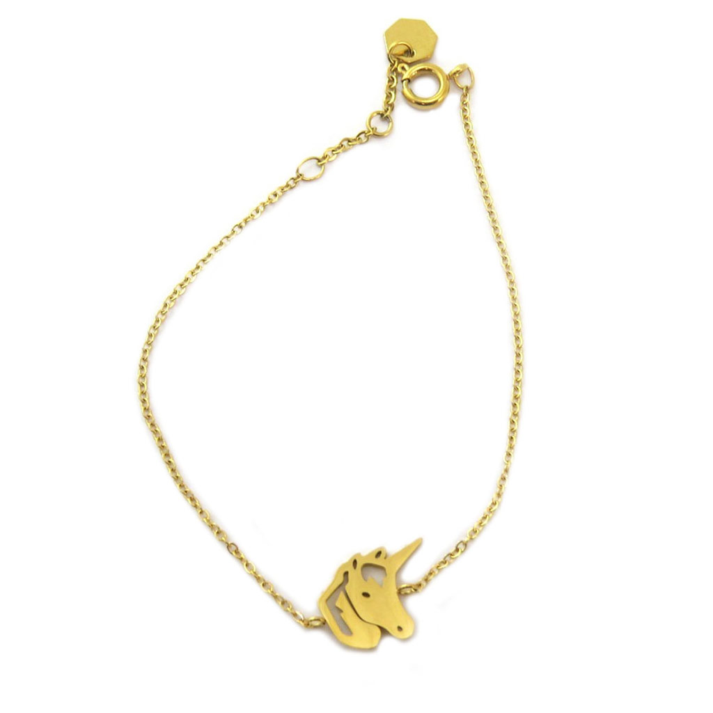 Bracelet artisanal acier \'Licorne\' doré - 15x12 mm - [P5640]
