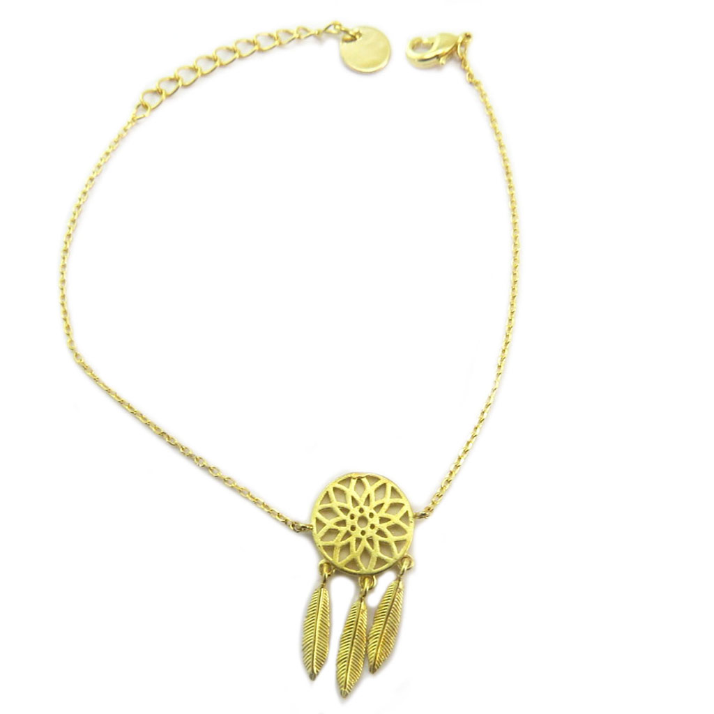 Bracelet artisanal \'Boho\' doré (dreamcatcher) -25x10 mm - [P5649]