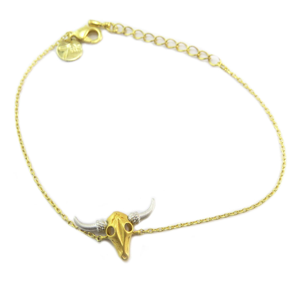Bracelet artisanal \'Boho\' doré (crâne de bison) -  20x10 mm - [P5650]