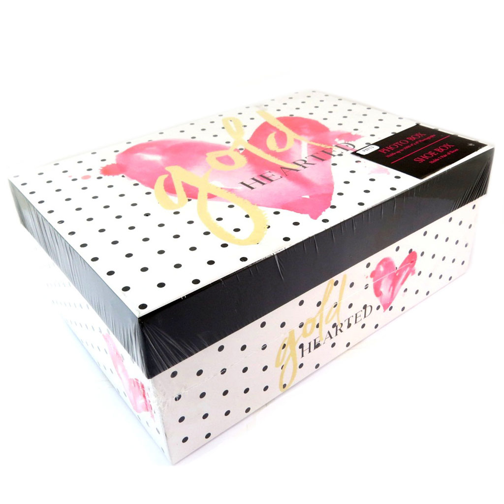 Boîte à Souvenirs / boite à chaussures \'Love - gold hearted\' rose blanc - 285x20x11 cm - [P5713]