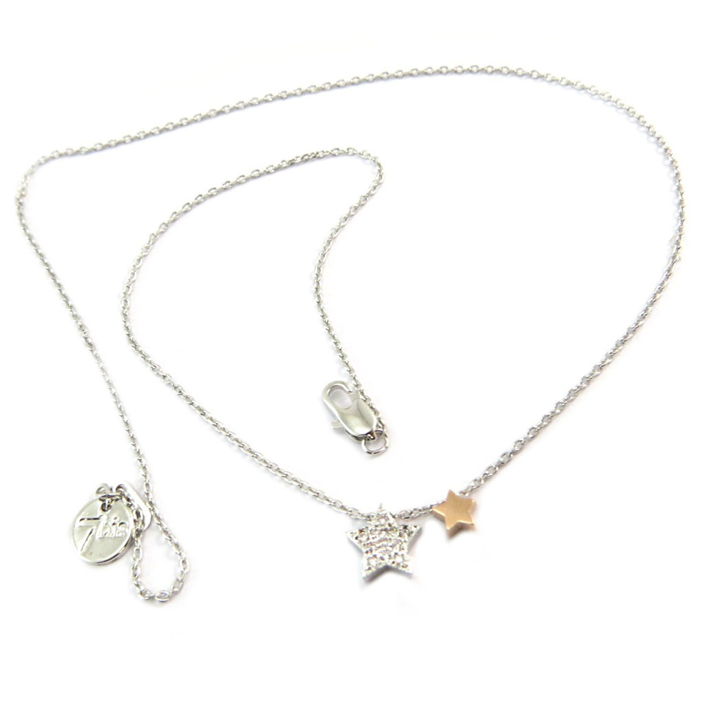 Collier artisanal \'Une Etoile est Née\' argenté rosé - 8 et 5 mm - [P5801]