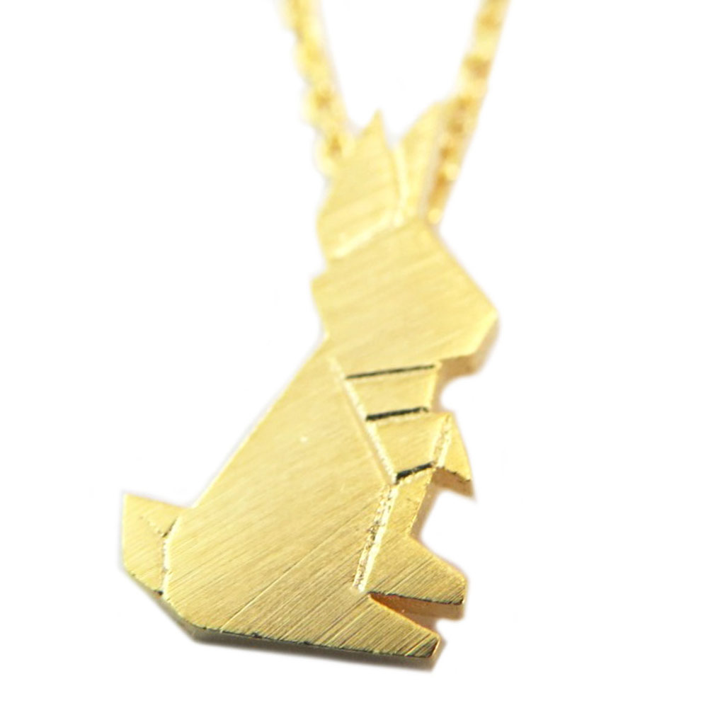 Collier artisanal \'Origami\' (lapin) doré - 19x15 mm - [P5821]