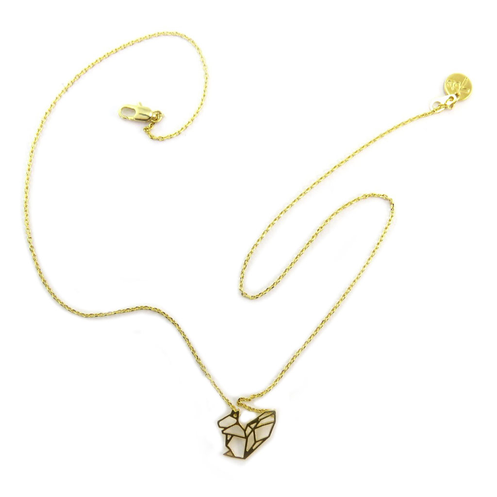 Collier artisanal \'Origami\' (écureuil) argenté - 15x14 mm - [P5822]