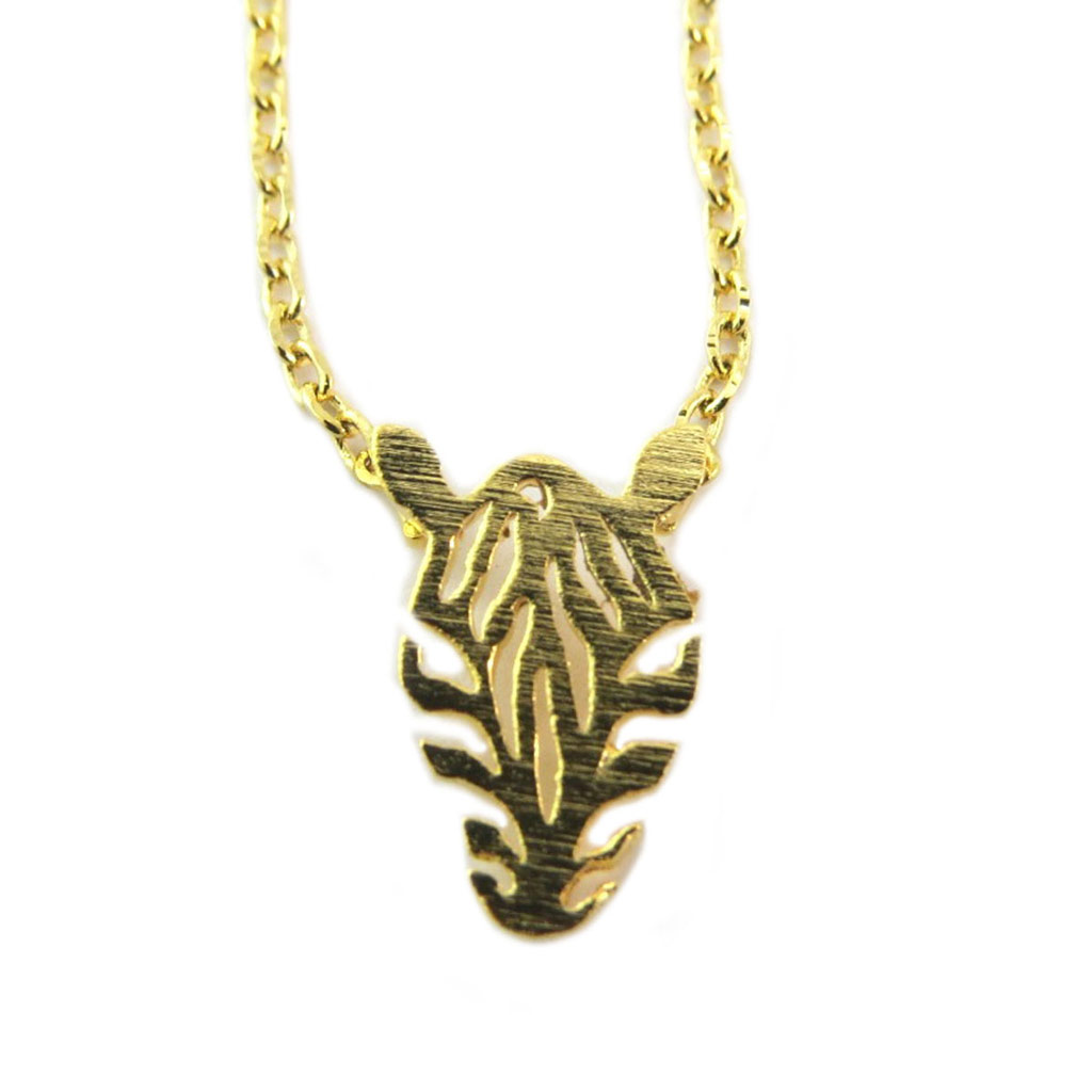 Collier artisanal \'Origami\' (zèbre) doré - 17x11 mm - [P5829]