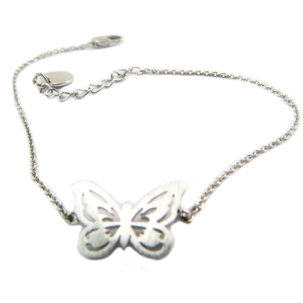 Bracelet artisanal \'Papillon\' argenté - 15x10 mm - [P5851]