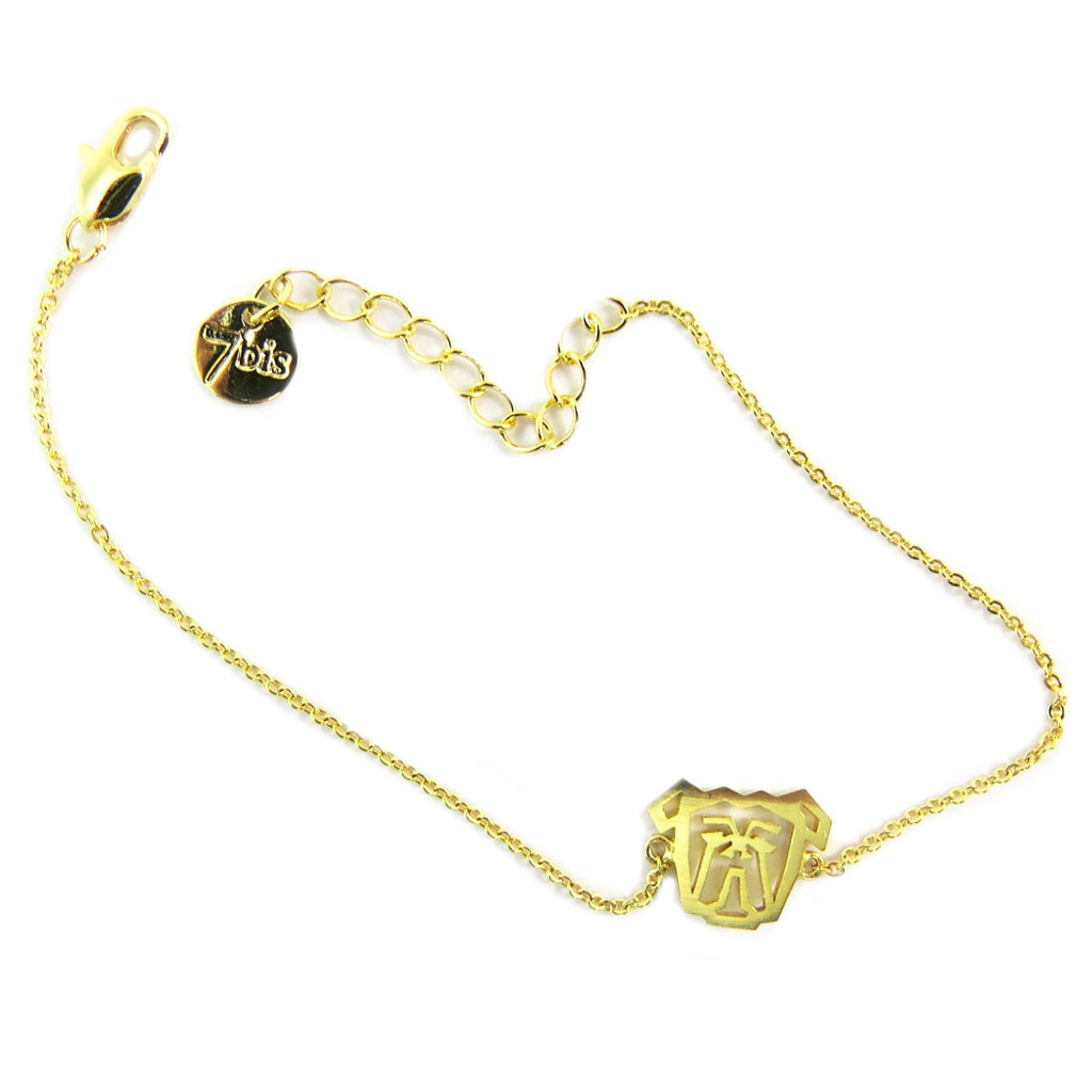 Bracelet artisanal \'Origami\' (bouledogue) doré - 15x10 mm - [P5866]