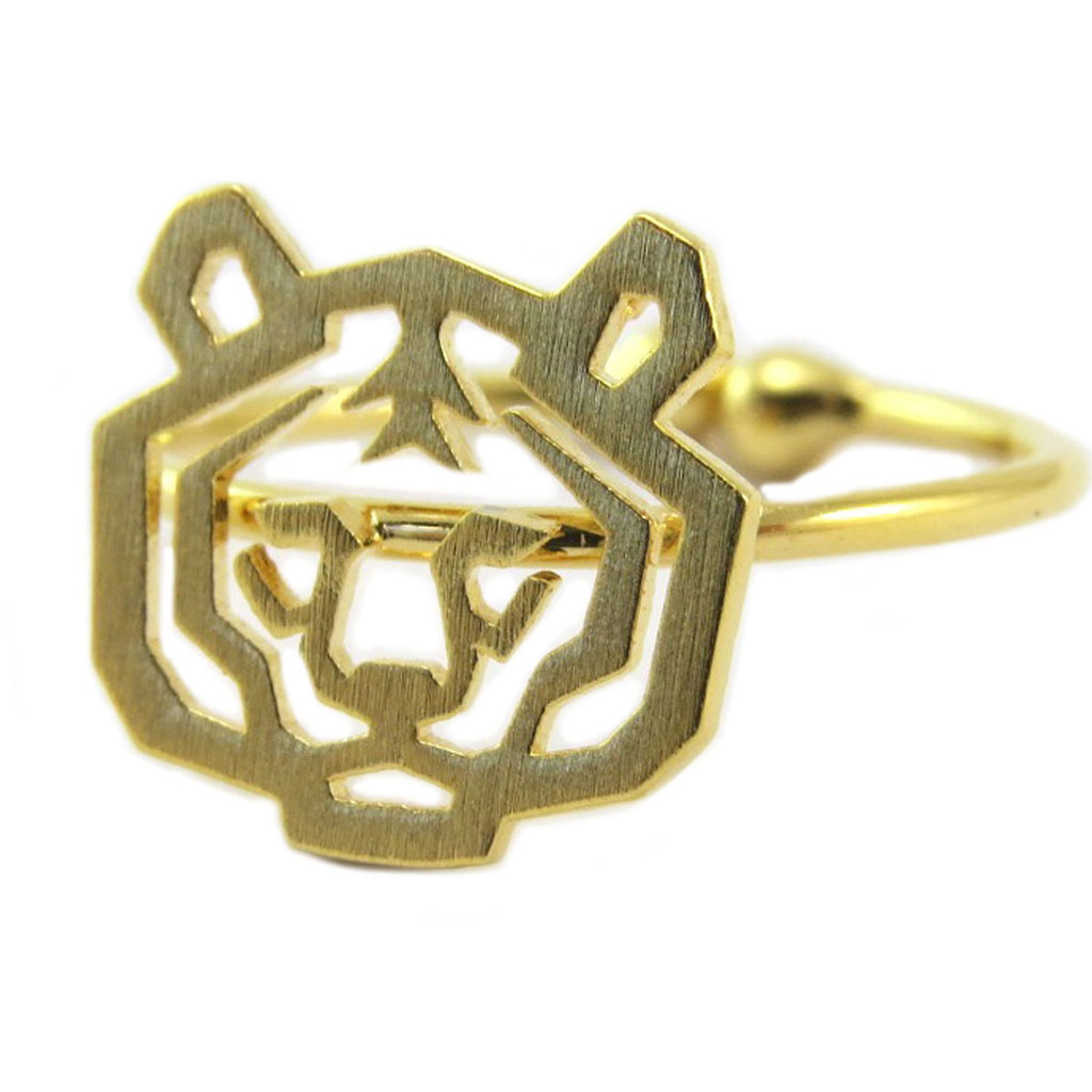 Bague artisanale \'Origami\' (tigre) doré - 13x11 mm - [P5878]