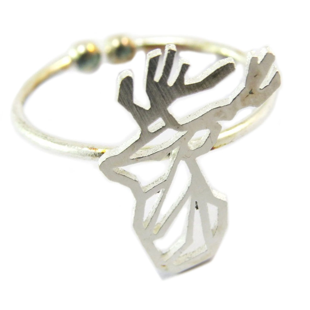 Bague artisanale \'Origami\' (cerf) argenté - 15x12 mm - [P5885]