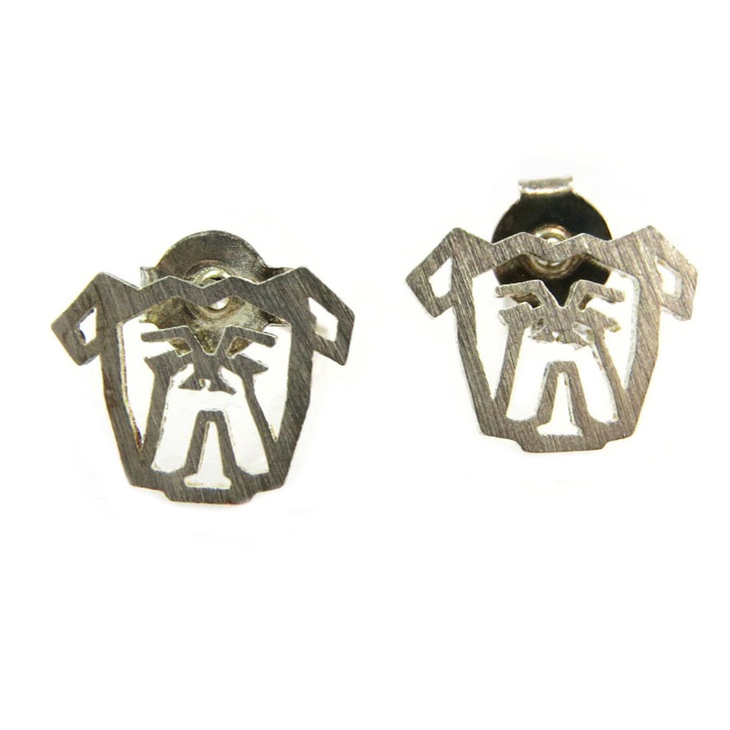 Boucles artisanales \'Origami\' (bouledogue) argenté - 8x10 mm - [P5897]