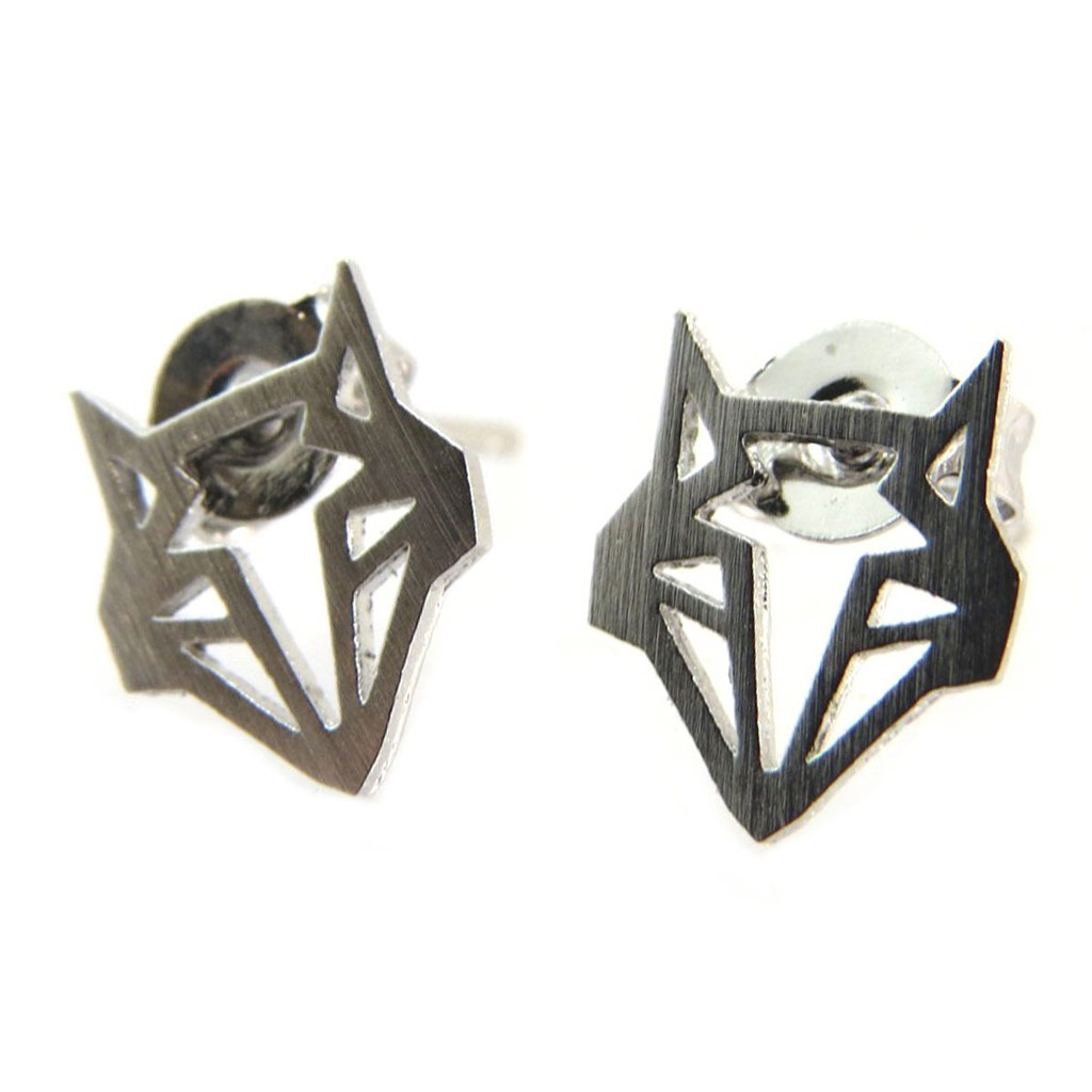 Boucles artisanales \'Origami\' (renard) argenté - 8x8 mm - [P5901]