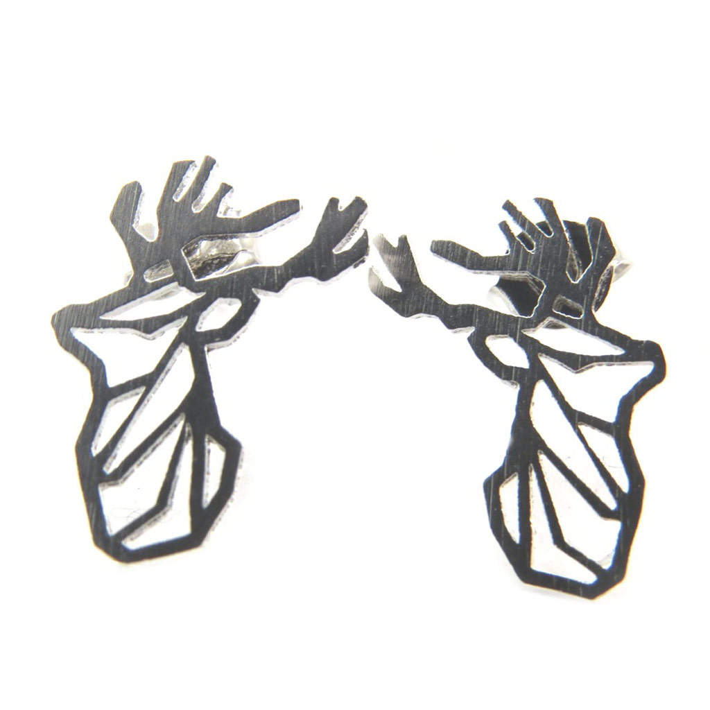 Boucles artisanales \'Origami\' (cerf) argenté - 22x15 mm - [P5903]