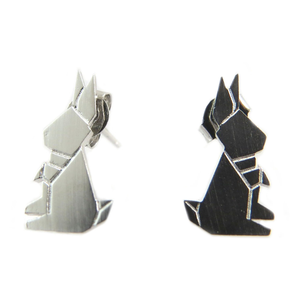 Boucles artisanales \'Origami\' (lapin) argenté - 15x8 mm - [P5906]