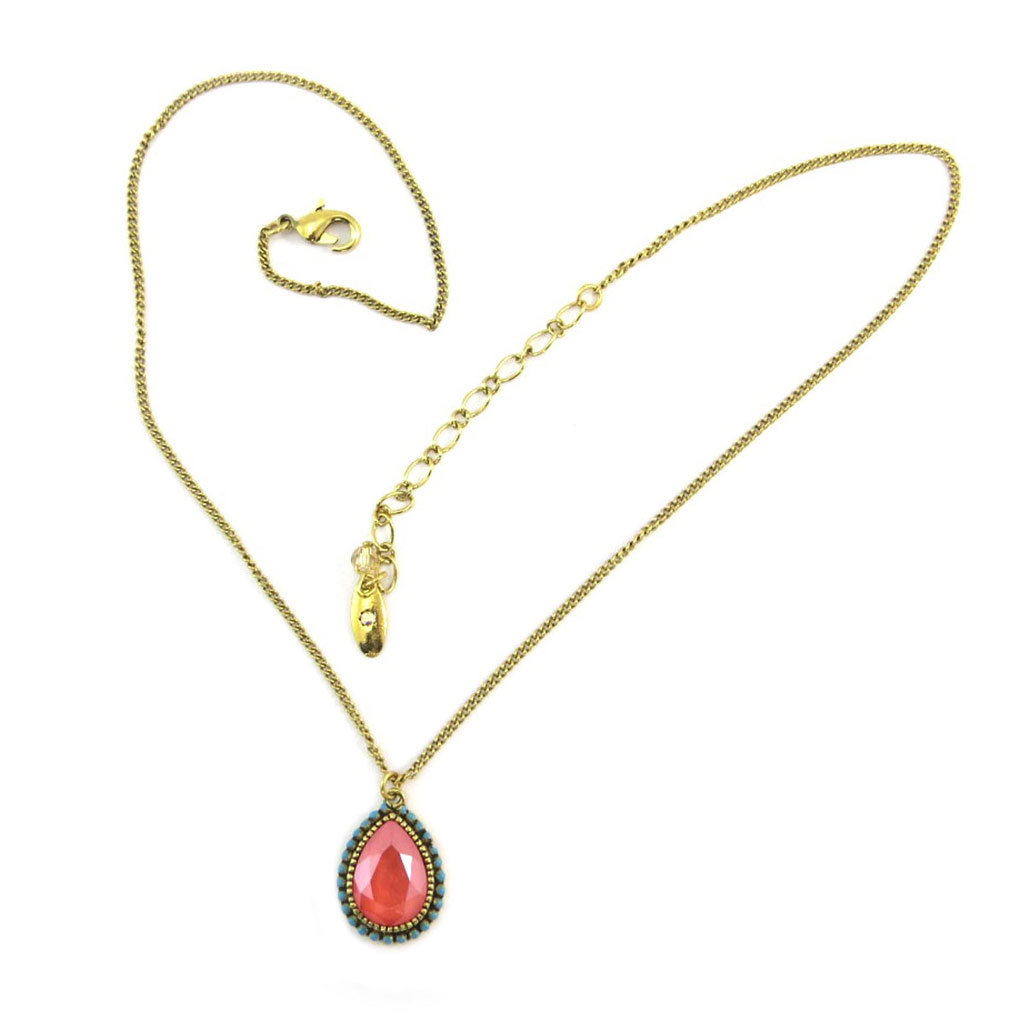 Collier artisanal \'Constantinople\' corail turquoise doré - 20x15 mm - [P6006]