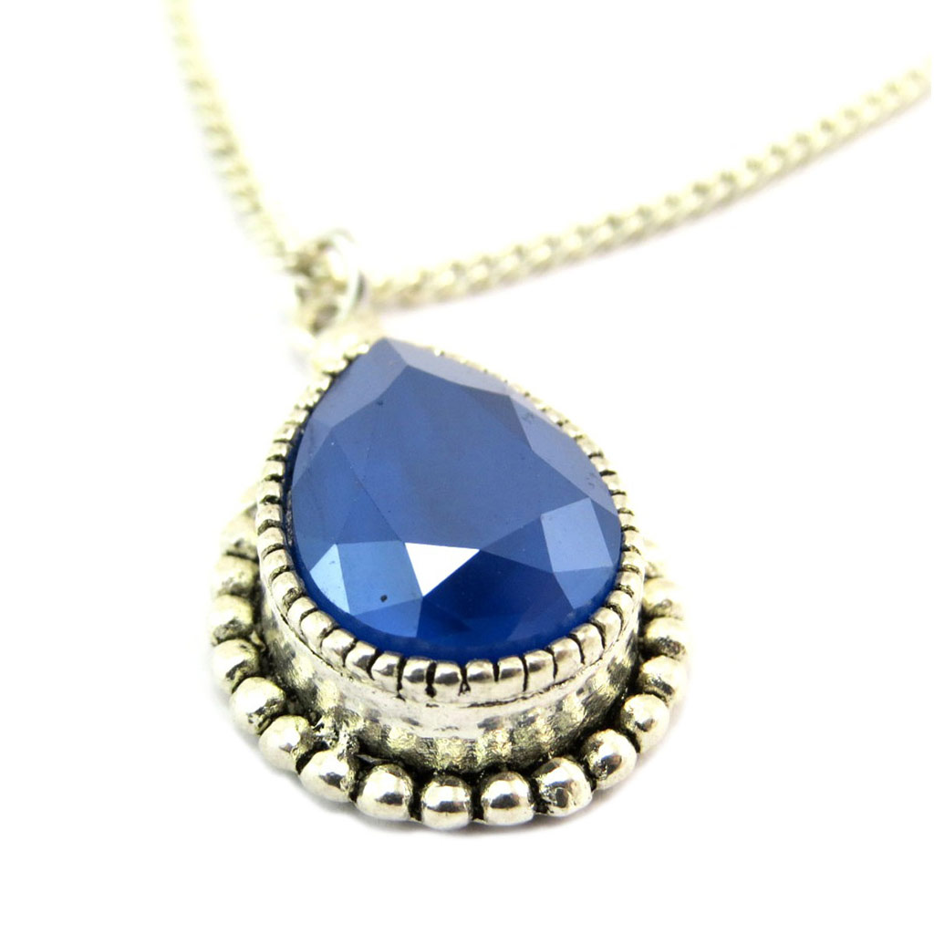 Collier artisanal \'Constantinople\' bleu argenté - 20x15 mm - [P6008]