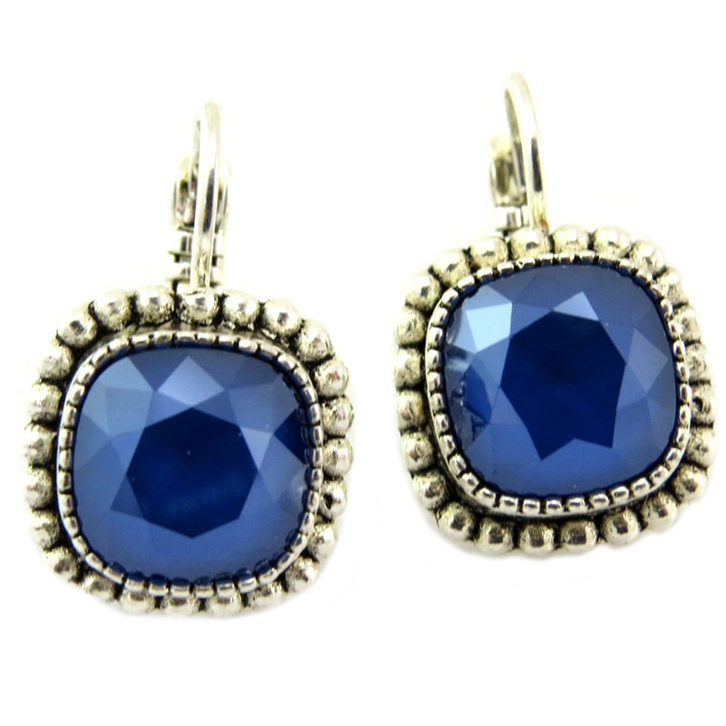 Dormeuses artisanales \'Constantinople\' bleu argenté - 14x14 mm - [P6017]