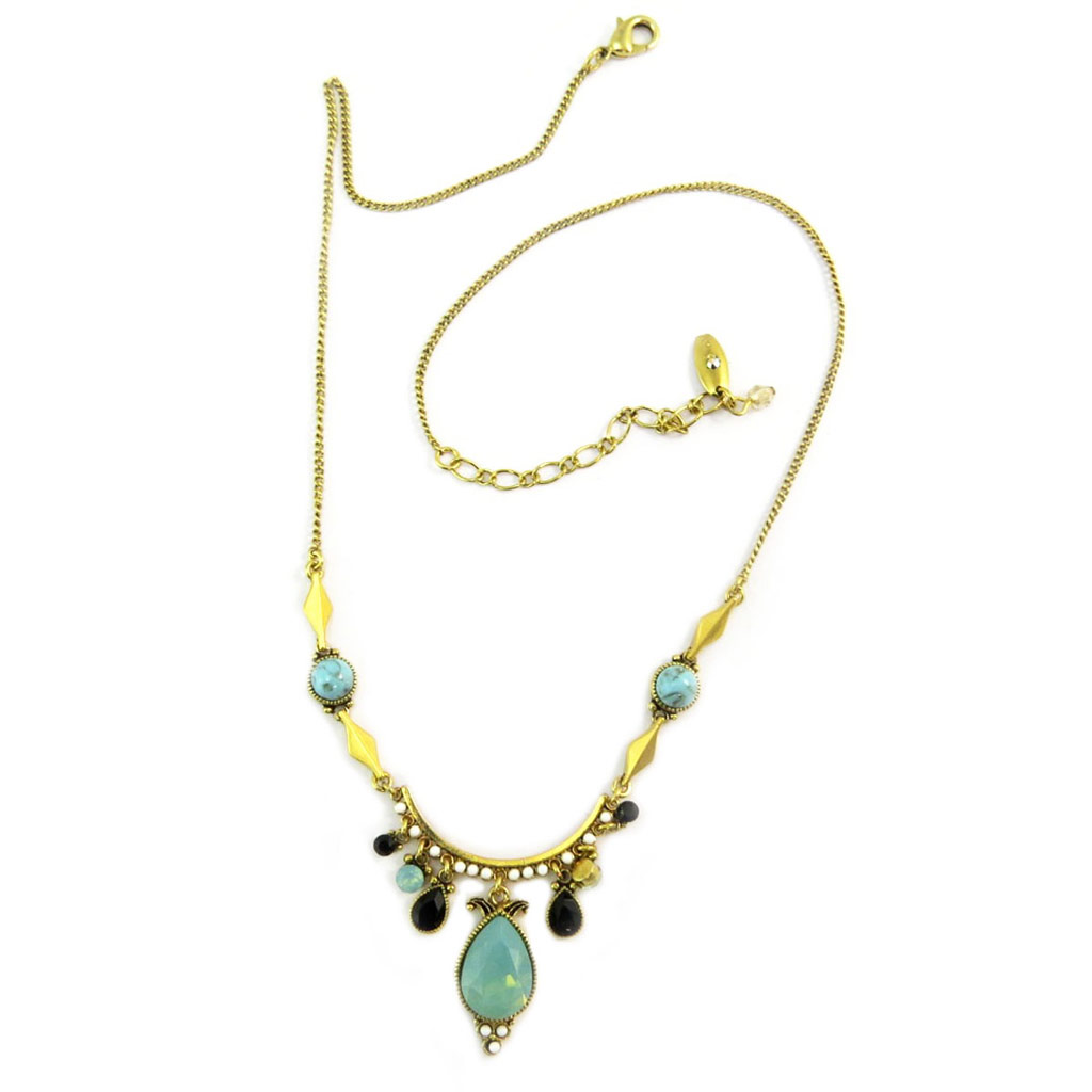 Collier artisanal \'Constantinople\' vert noir doré - [P6049]