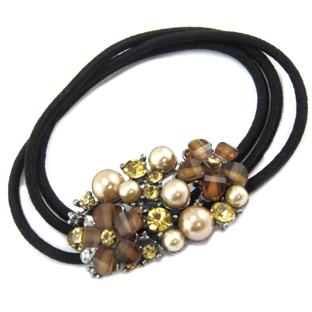 Elastique / Chouchou créateur \'Sissi\' marron (fleurs) - 30x20 mm - [P6076]