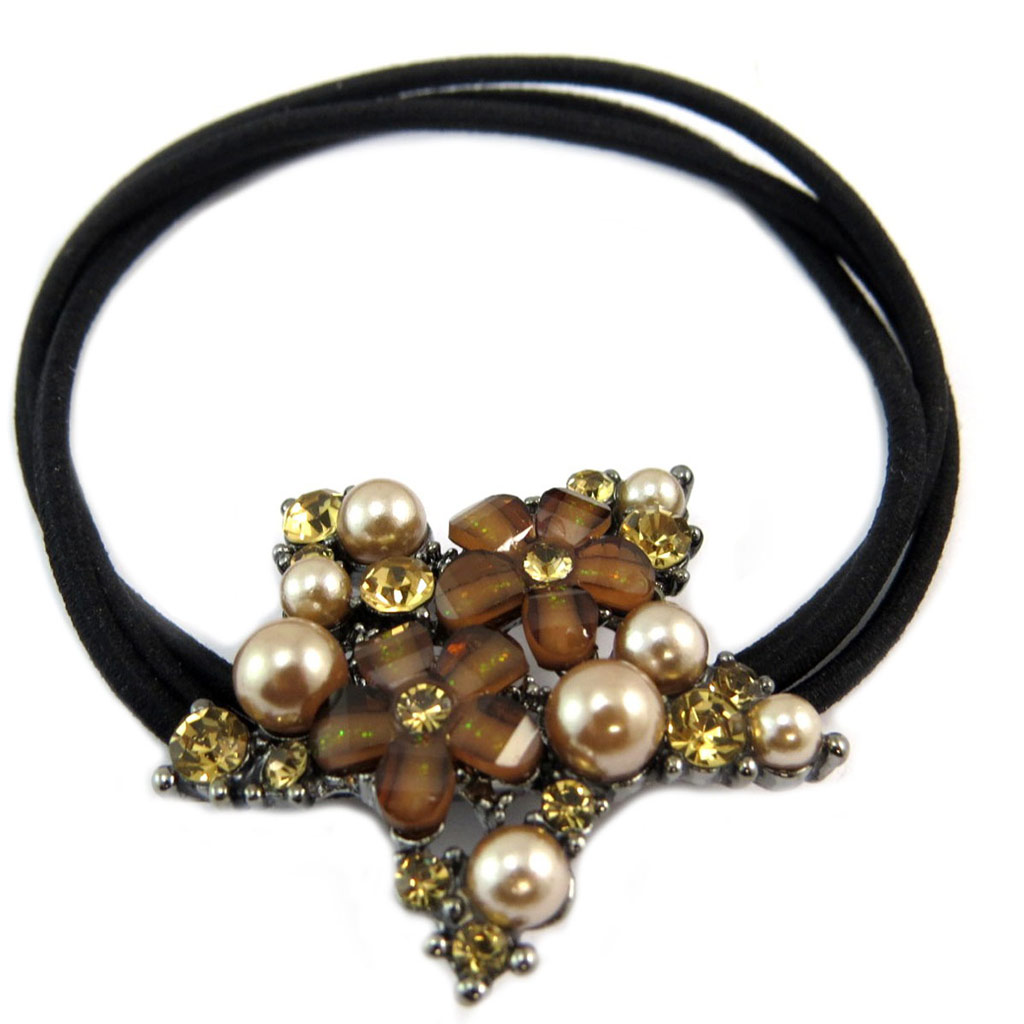 Elastique / Chouchou créateur \'Sissi\' marron (étoiles) - 35 mm - [P6082]