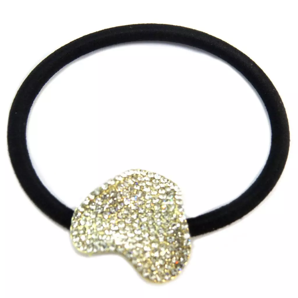 les trésors de lily Elastique / Chouchou créateur 'Sissi' blanc doré noir 20x20 mm [P6085]