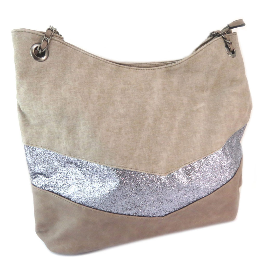Sac créateur \'Scarlett\' taupe gris paillettes - 39x335x145 cm - [P6172]