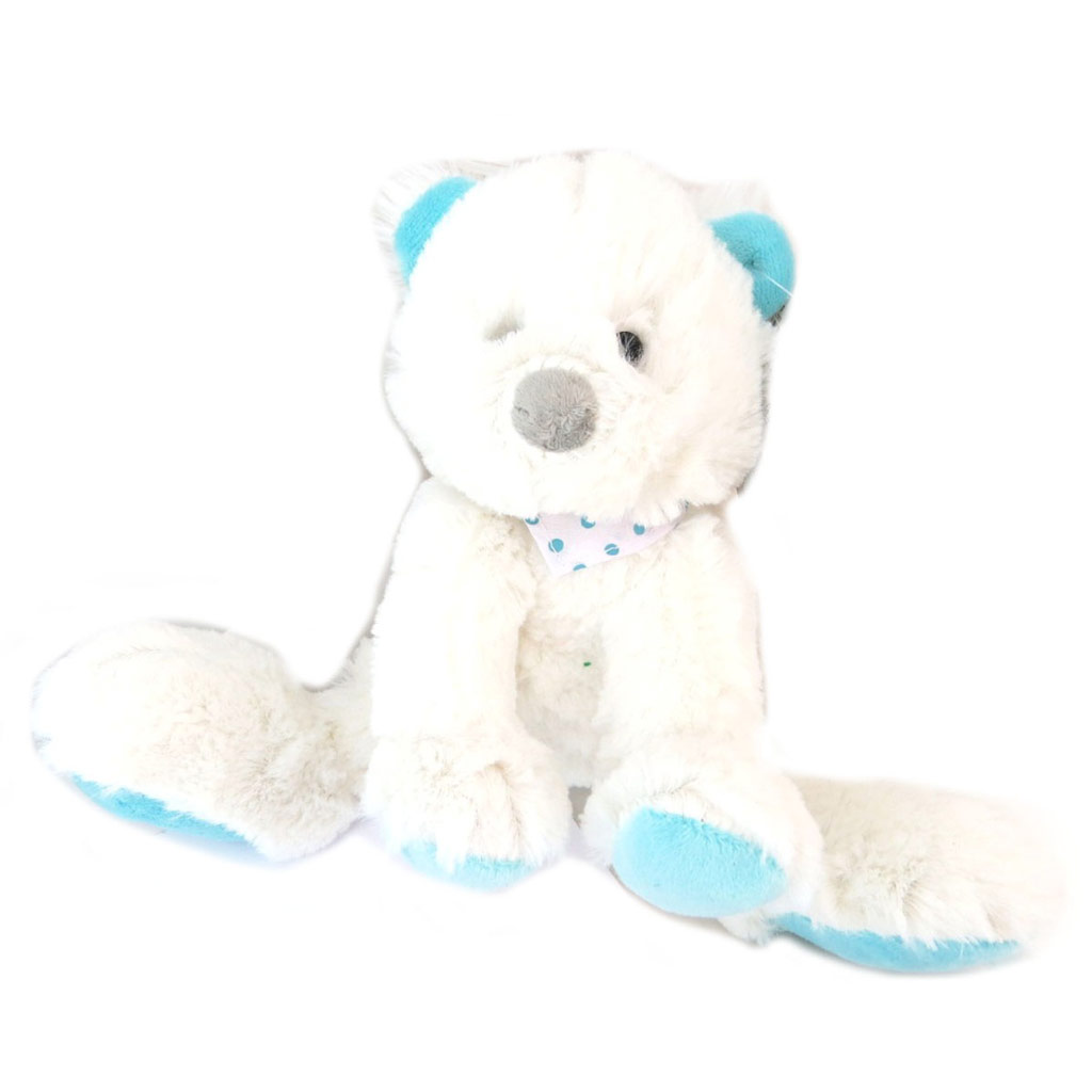 Peluche doudou \'Teddy\' blanc turquoise - 27 cm - [P6210]