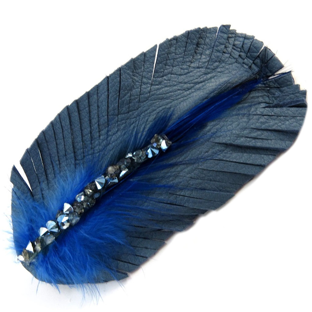 Barrette créateur cuir \'Sissi\' bleu - 95x45 mm - [P6284]