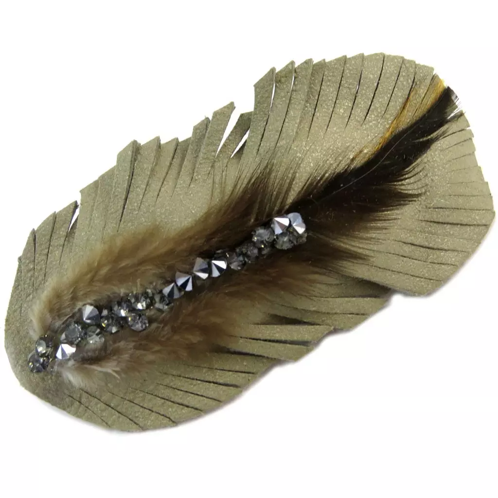 les trésors de lily Barrette créateur cuir 'Sissi' gris taupe 95x45 mm [P6285]