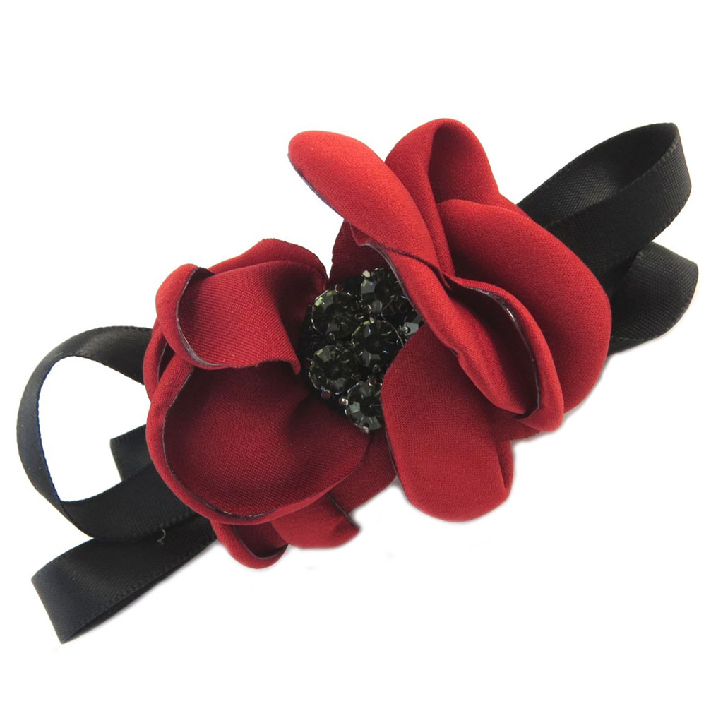 Barrette créateur \'Sissi\' rouge noir (fleurs) - 100x50 mm - [P6302]