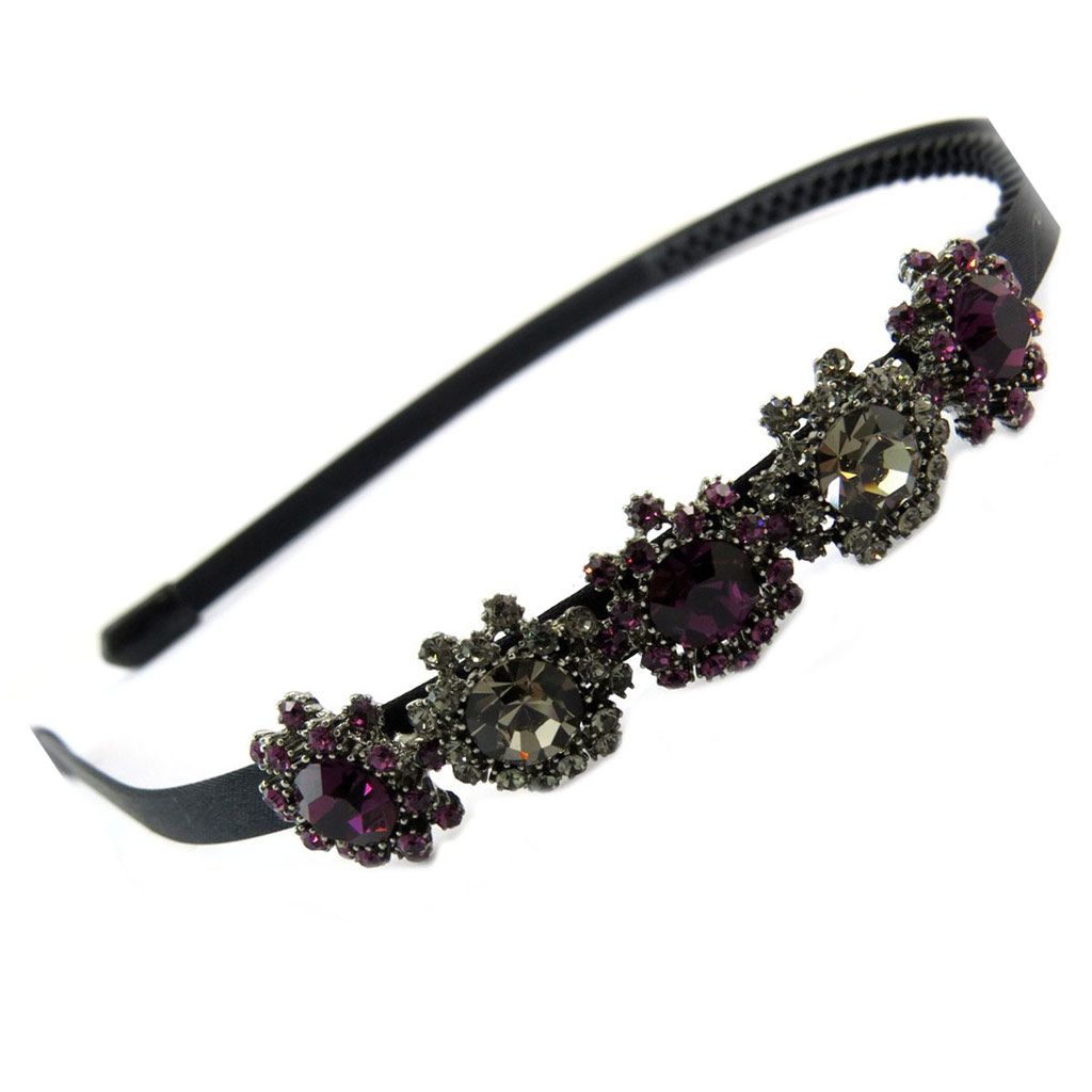 Serre-tête créateur \'Sissi\' violet gris noir (fleurs) - 6 mm, 70x18 mm - [P6325]