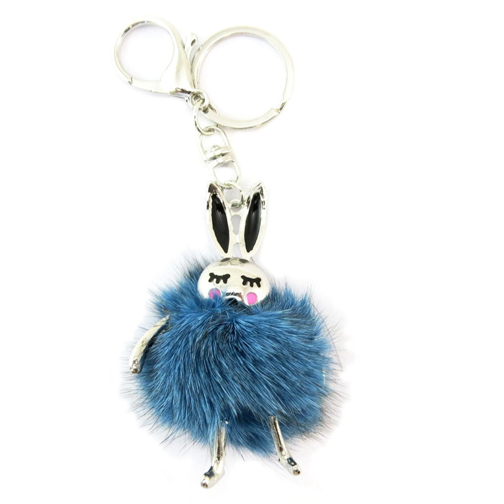 Porte-Clés Créateur \'Lapin Pompom\' bleu - 90x50 mm - [P6552]