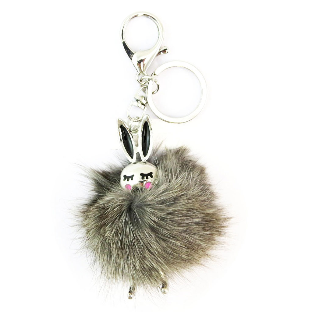 Porte-Clés Créateur \'Lapin Pompom\' gris - 90x50 mm - [P6553]