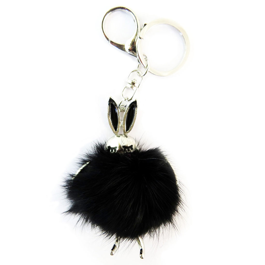 Porte-Clés Créateur \'Lapin Pompom\' noir - 90x50 mm - [P6554]