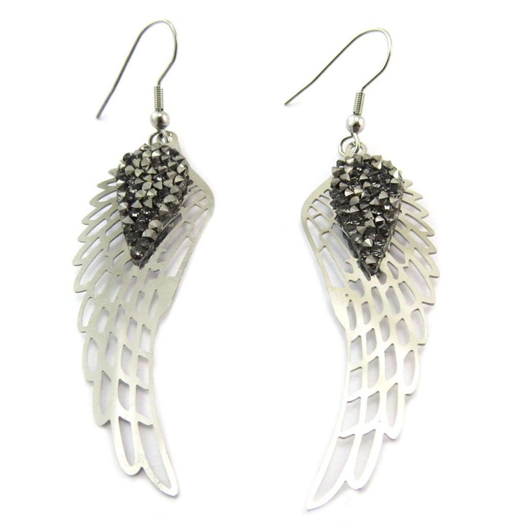 Boucles Acier \'Les Ailes d\'Ange\' gris argenté - 50x15 mm - [P6575]