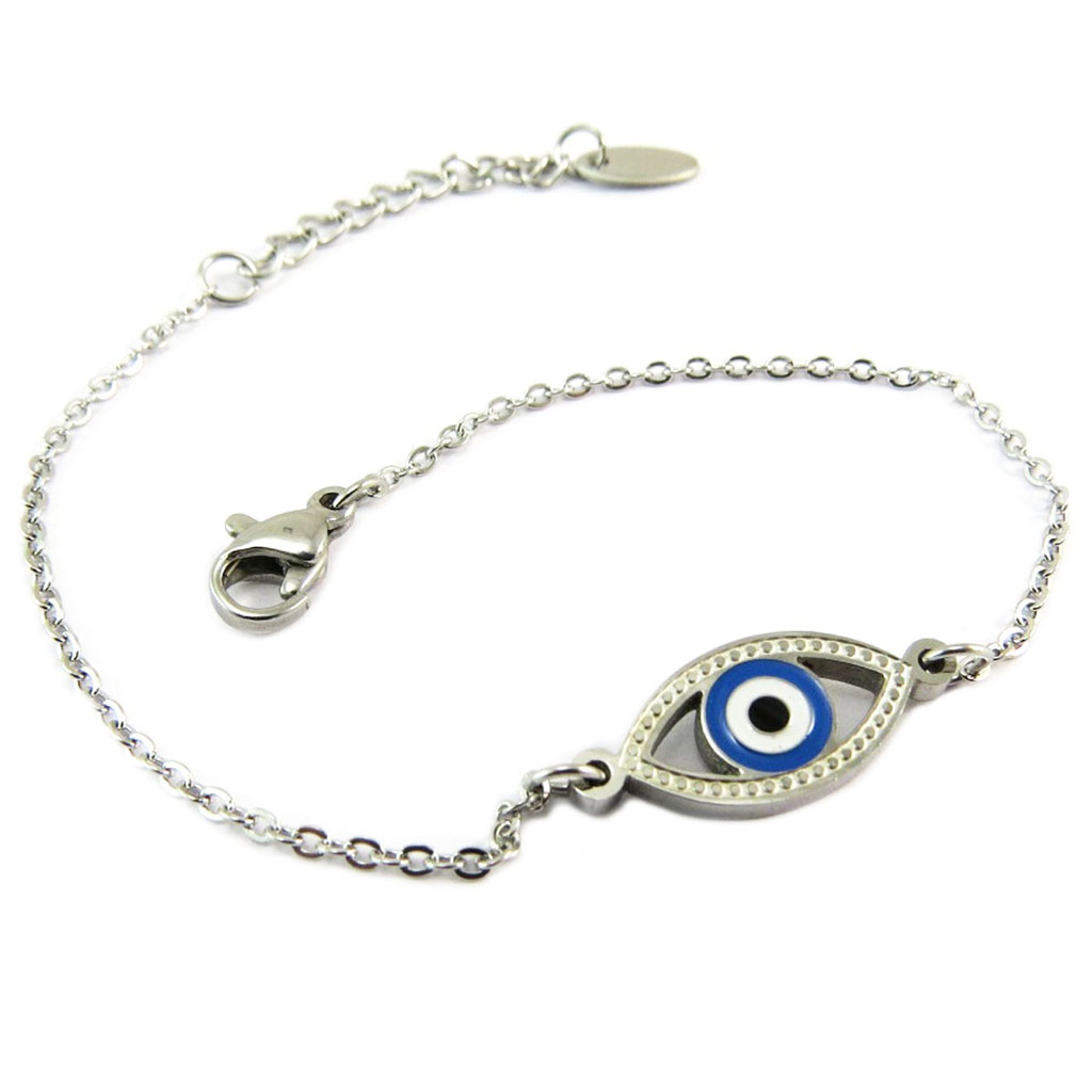 Bracelet acier \'Fatma\' bleu argenté - 15x8 mm - [P6589]