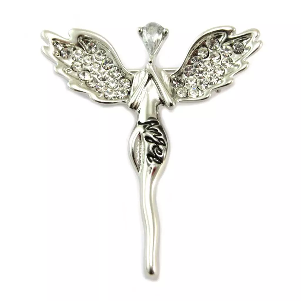 les trésors de lily Broche Créateur 'Fée Ange Gardien' blanc argenté (angel) 40x35 mm [P6599]