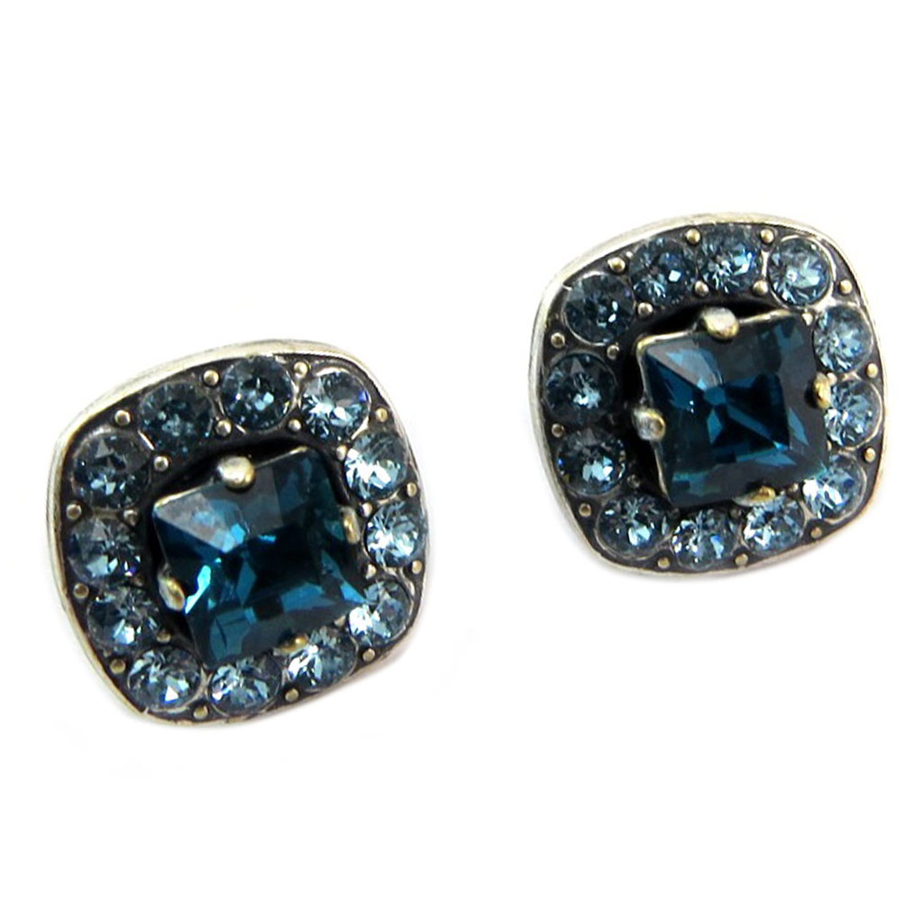 Boucles d\'oreilles artisanales \'Tsarine\' turquoise argenté - 13x13 mm - [P6645]