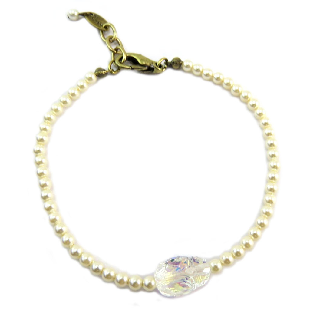 Bracelet artisanal \'Tsarine\' ivoire blanc boréal doré (scarabée) - 3 mm, 11x8 mm - [P6673]