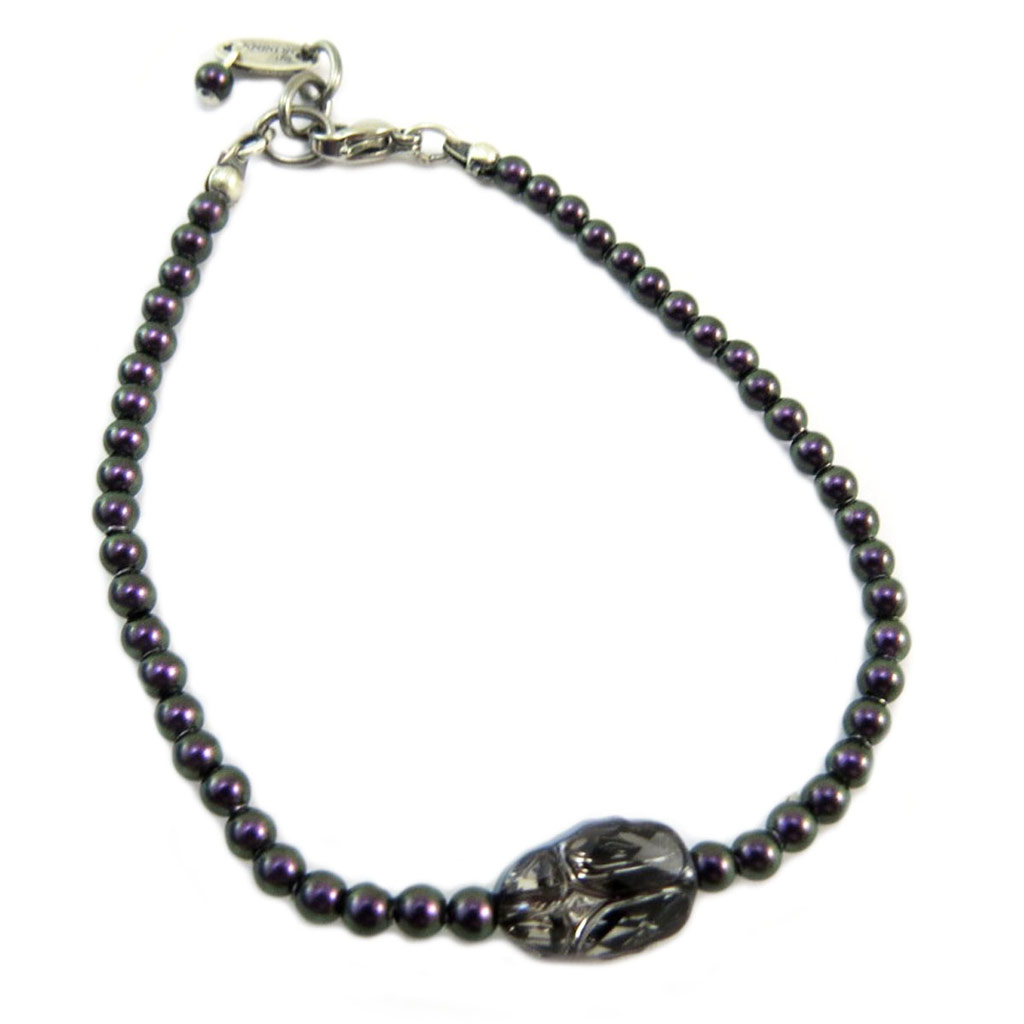 Bracelet artisanal \'Tsarine\' violet gris (scarabée) - 3 mm, 11x8 mm - [P6676]