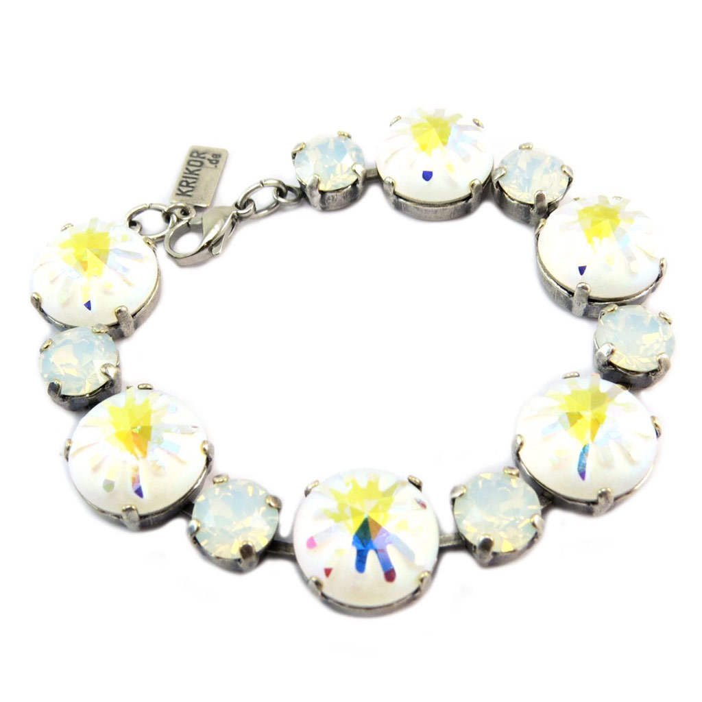 Bracelet artisanal \'Tsarine\' blanc boréal argenté - 18 cm, 8 et 14 mm - [P6690]