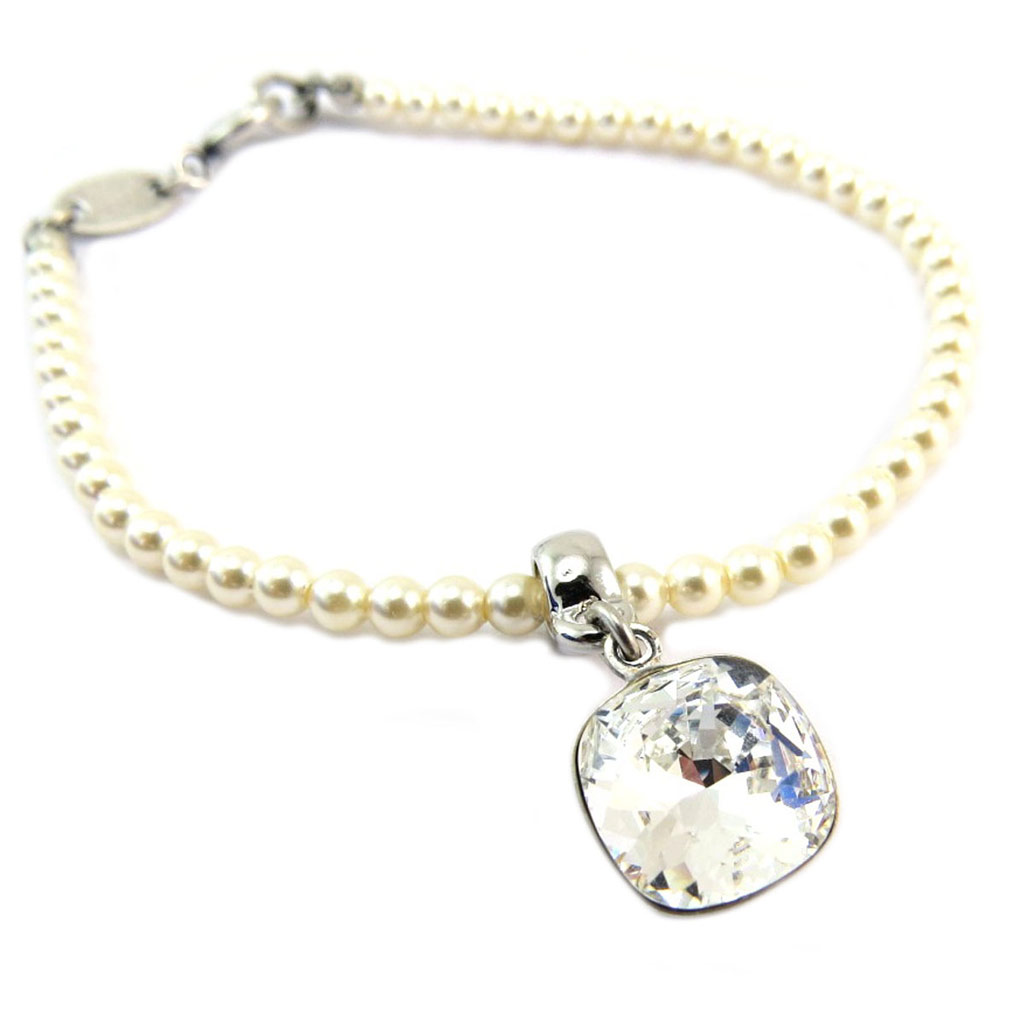 Bracelet artisanal \'Tsarine\' blanc ivoire argenté - 18 cm 3 mm, 10x10 mm - [P6717]