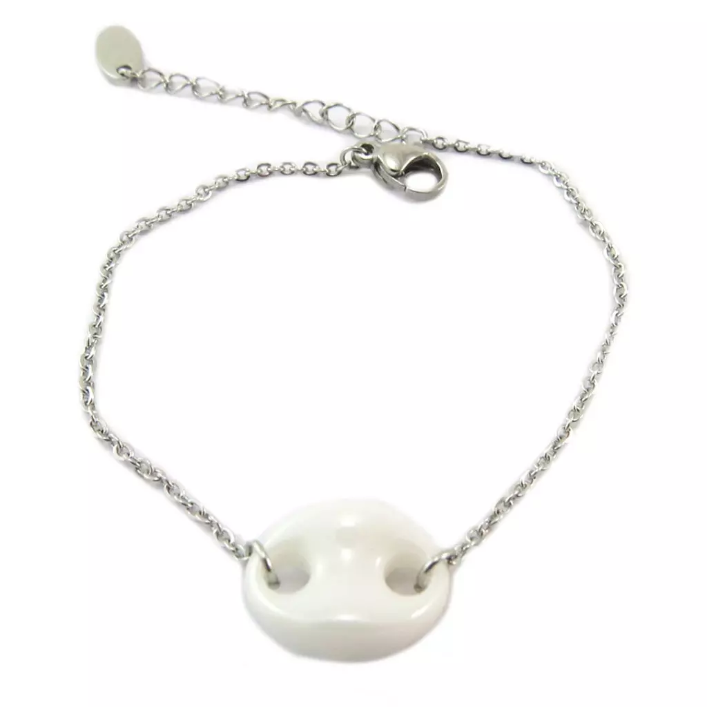 les trésors de lily Bracelet acier 'Grain de Café' blanc argenté (céramique) 15x10 mm [P6728]