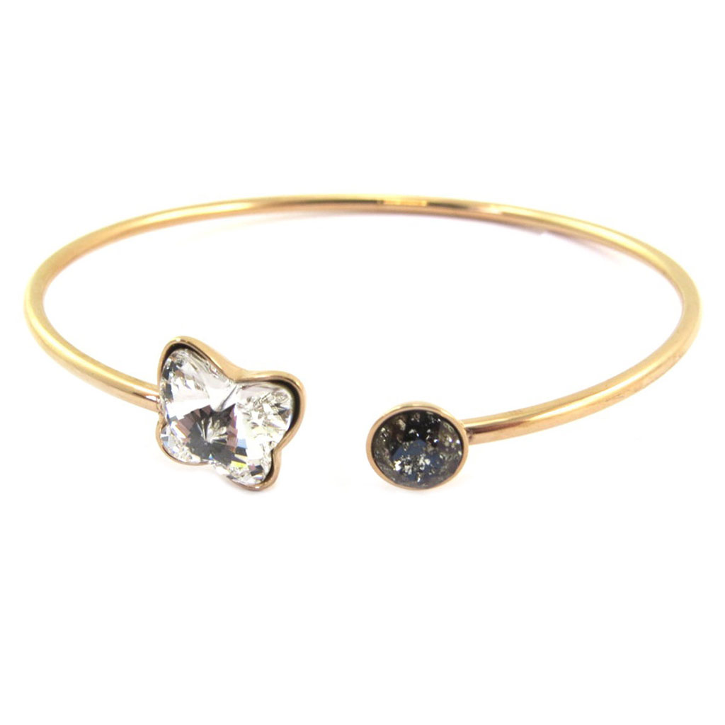 Bracelet artisanal acier \'Bohème\' blanc gris rosé (papillon) - [P6771]